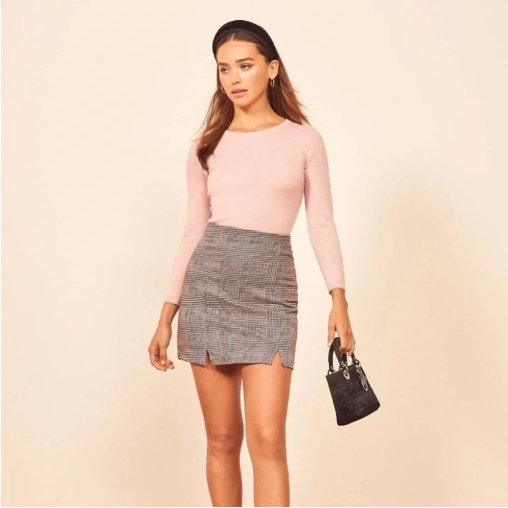 Reformation Glen Plaid Mini Skirt with Pink Accents